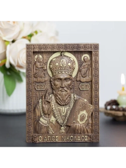 Николай Чудотворец деревянная резная икона, ясень
