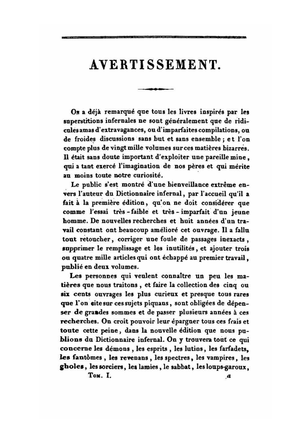 Dictionnaire infernal. Ou Bibliothèque universelle. Volume 1 | J.A. S. Collin de Plancy