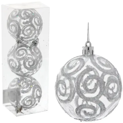 Новогодние шары 7см (набор 3шт) «Зимние узоры», серебро