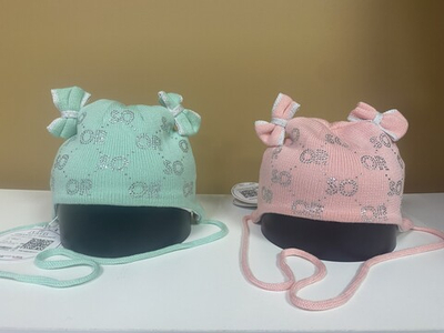 Шапочка вязаная из хлопка с х/б подкладом, размер 40