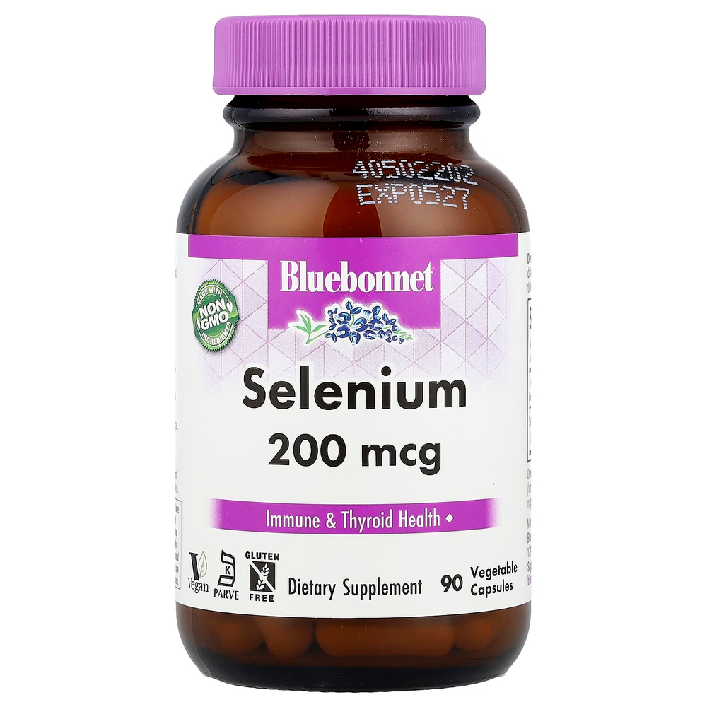 Bluebonnet Nutrition, Селен, бездрожжевой селенометионин, 200 мкг, 90 растительных капсул