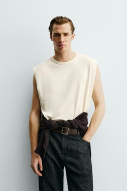 ZARA ФУТБОЛКА RELAXED FIT БЕЗ РУКАВОВ, ЭКРЮ