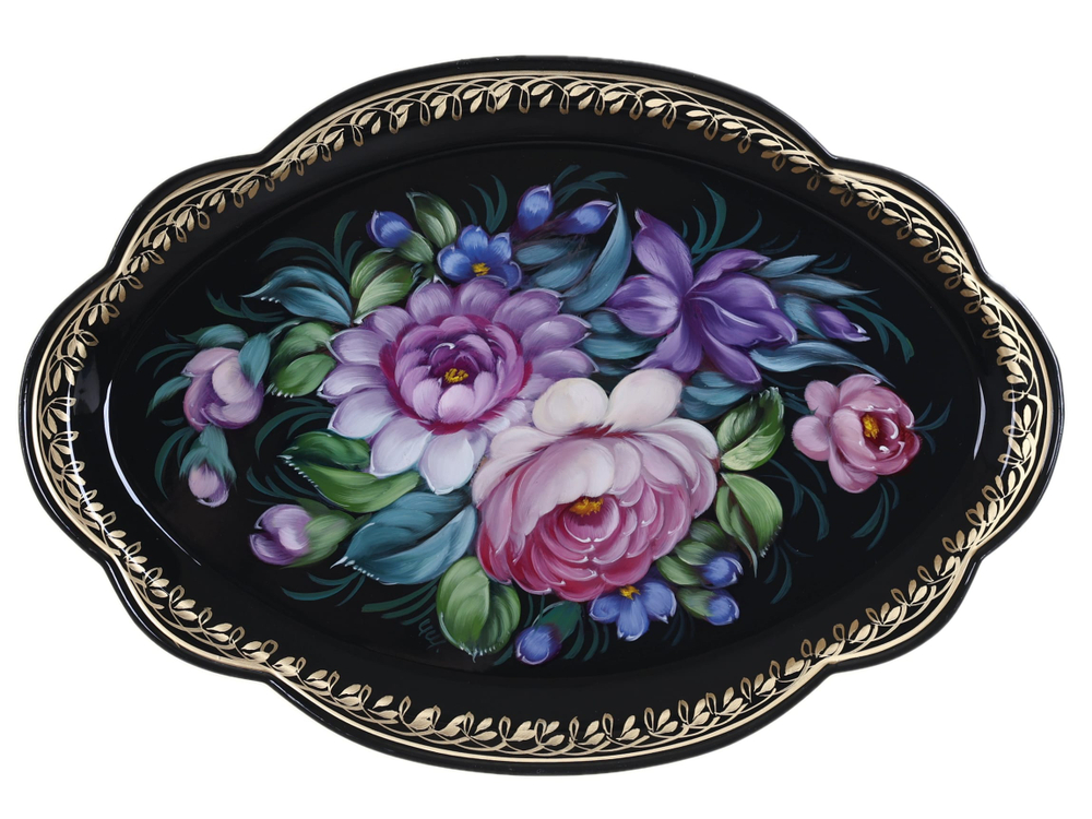 Жостовский поднос декоративный, размер 32х22 см (A11), металлический