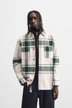 ZARА РУБАШКА ИЗ ФЛАНЕЛИ В КЛЕТКУ, ХАКИ