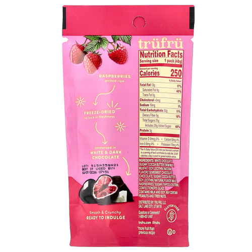 Tru Fru, сублимированная малина, темный и белый шоколад, 48 г (1,7 унции)