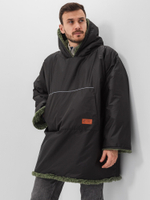 Худи мужское непромокаемое оверсайз на меху из натуральной овечьей шерсти, верх дьюспо черный