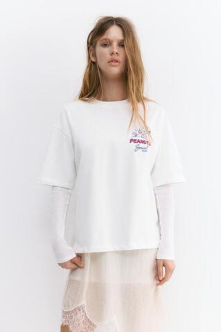 PULL&BEAR PULL&BEAR Футболка с изображением Snoopy из мультфильма «Peanuts», цвет льда