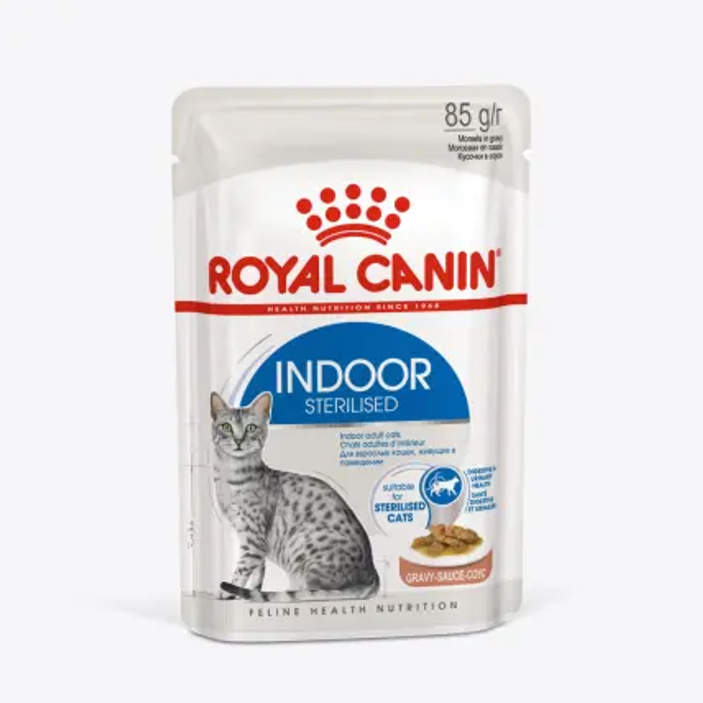 Royal canin indoor sterilised 85 г пауч соус влажный корм для стерилизованных кошек от 1 до 7 лет, живущих в помещении