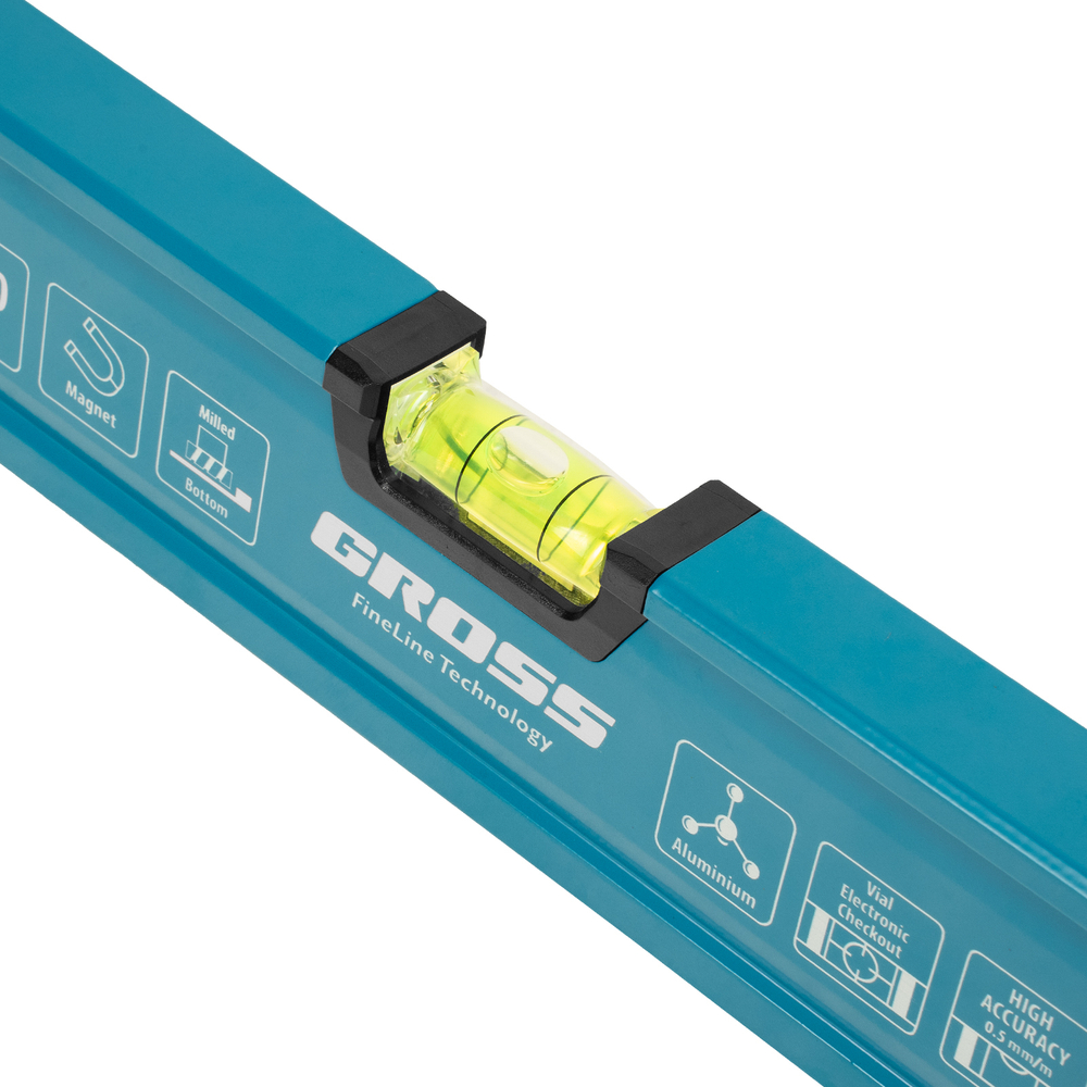 Уровень алюминиевый, магнит., фрезерованный, 2 глазка, 0,5 мм/м, 400 мм Gross