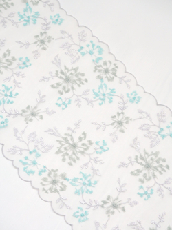 Вышивка на сетке светло-серая с серым и пыльной мятой неэластичная ширина 21 см