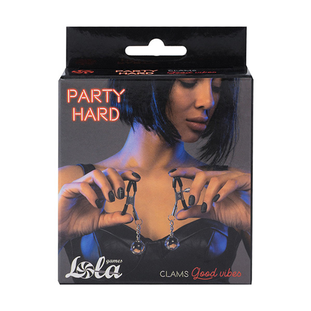 Серебристые зажимы для сосков со стеклянными шарикоми на цепочке Lola Games Clamps Party Hard Good Vibes 1129-01lola