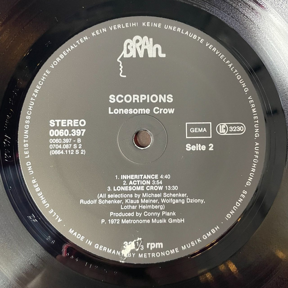 Винтажная виниловая пластинка LP Scorpions Lonesome Crow (Germany 1981) Inheritance