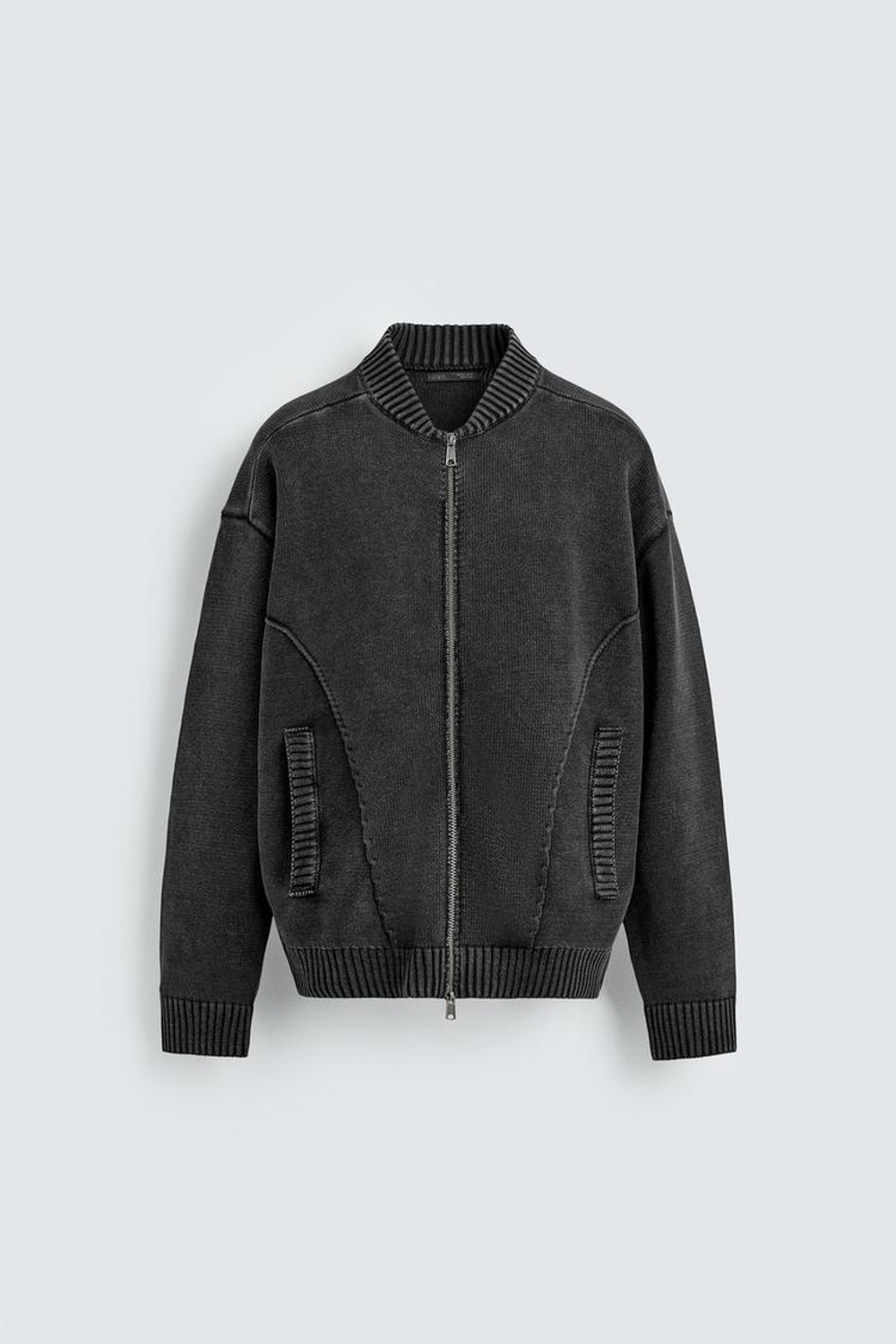 ZARA КАРДИГАН ИЗ ТРИКОТАЖА С ЭФФЕКТОМ ПОТЕРТОСТИ, ЧЕРНЫЙ