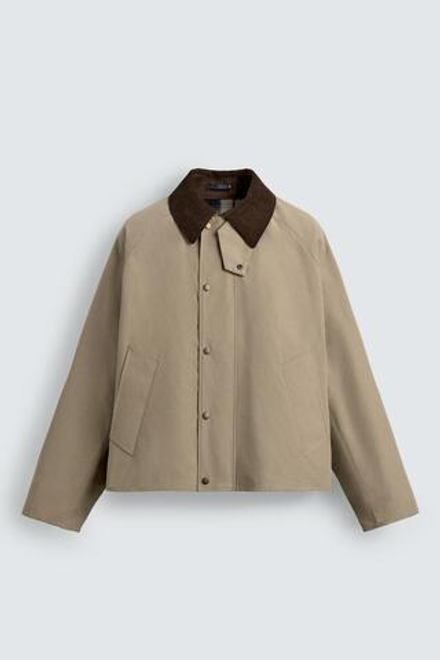 ZARA КУРТКА ТЕХНИЧЕСКАЯ С КОНТРАСТНЫМ ВОРОТНИКОМ, БЕЖЕВЫЙ