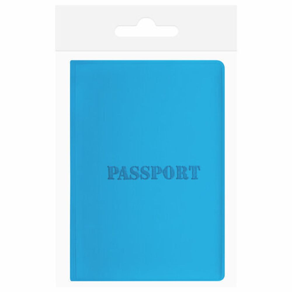 Обложка для паспорта, мягкий полиуретан, "PASSPORT", голубая, STAFF, 238405