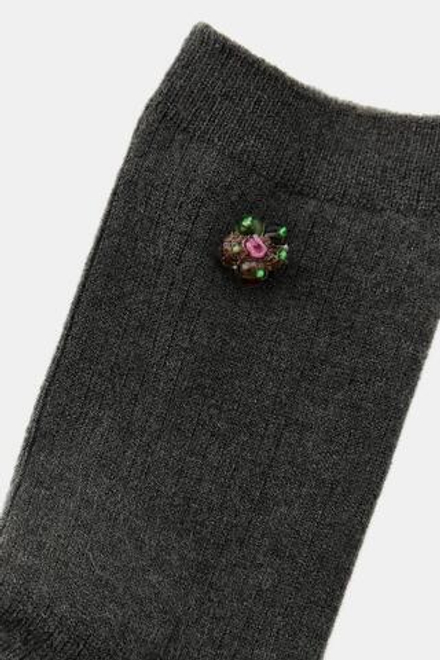 ZARA НОСКИ С ЦВЕТКОМ И КРИСТАЛЛАМИ, ХАКИ