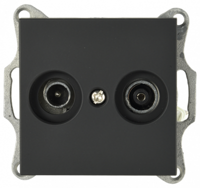 Розетка TV+FM Φ9.5mm проходная с накладкой, цвет черный матовый (soft touch)