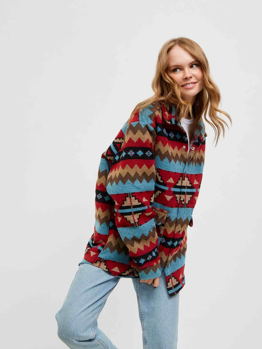 Рубашка Kefirmaykifer Оверсайз Этно красно-синяя