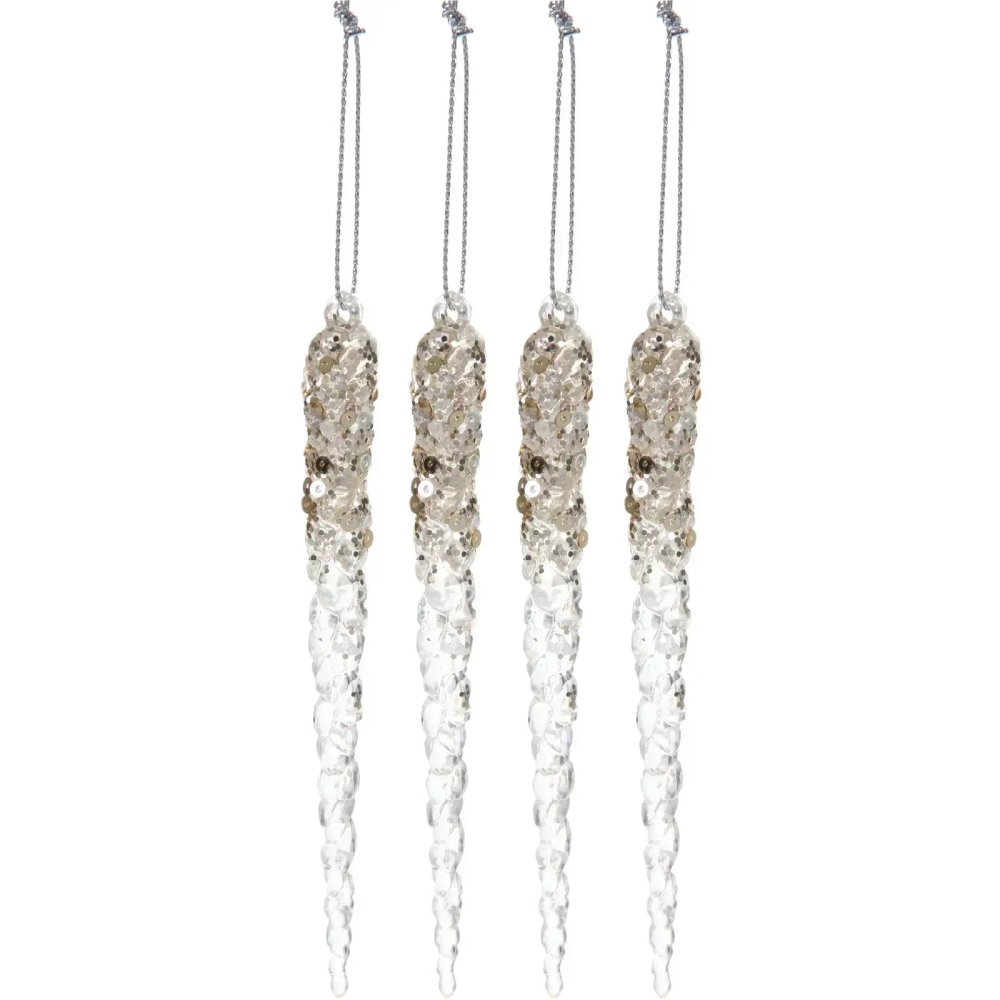 Подвеска «Хрупкие сосульки» 13 см (набор 4 шт), Шампань