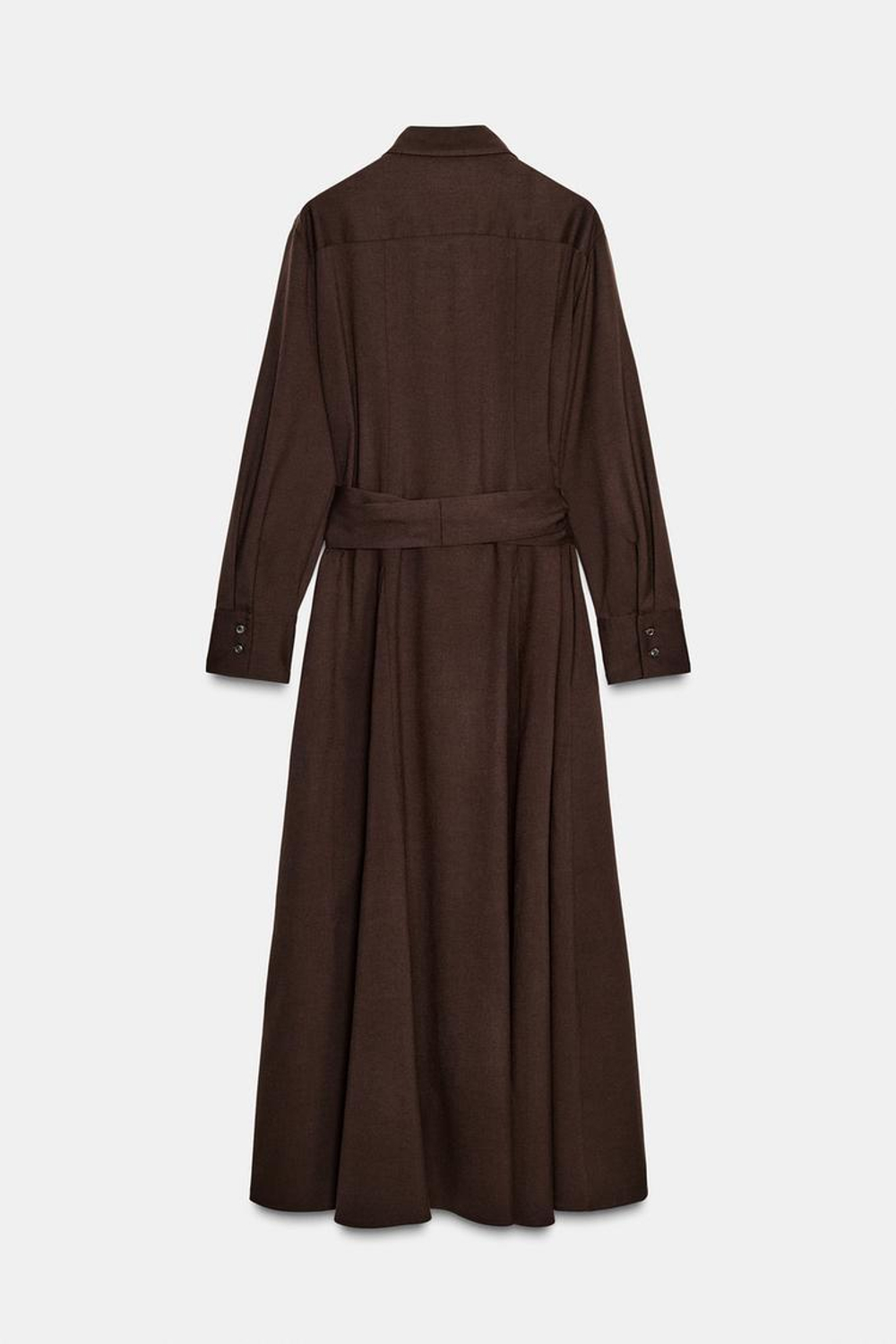 ZARA ПЛАТЬЕ-РУБАШКА С ПОЯСОМ — ZW COLLECTION, КОРИЧНЕВЫЙ