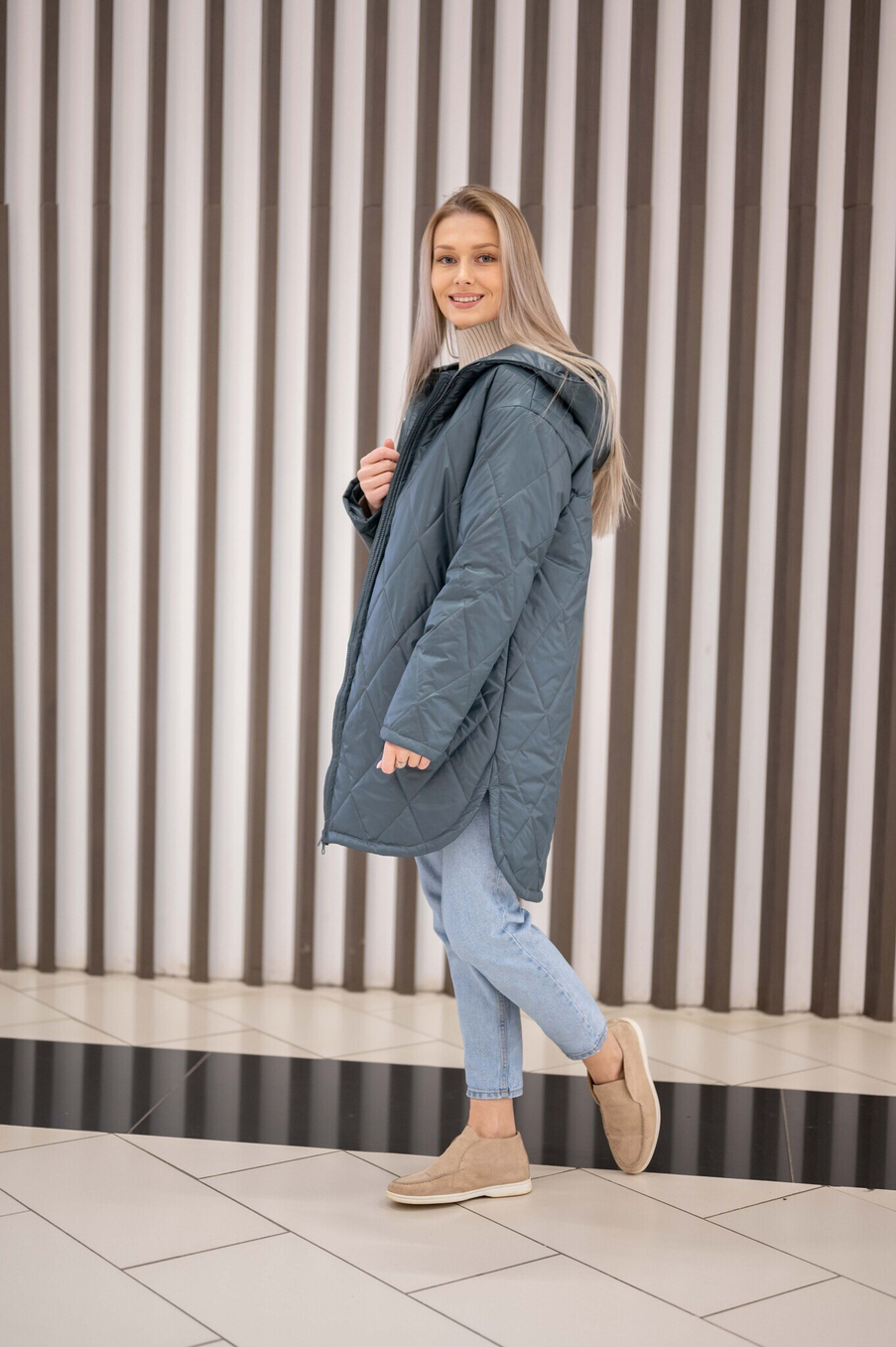 Полупальто женское "Миди" серый