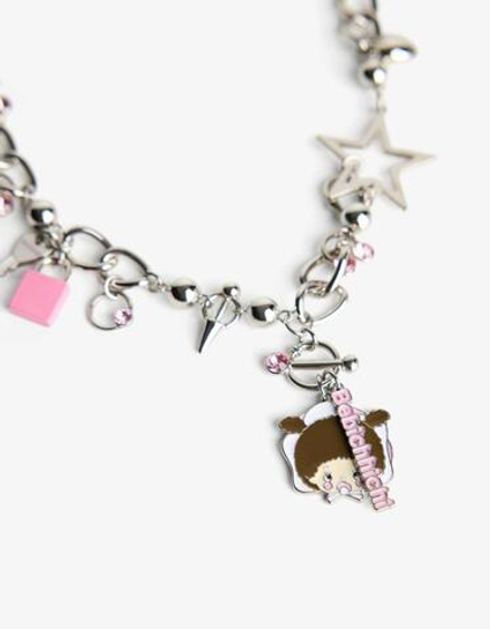 BERSHKA Ожерелье с подвесками Monchhichi, серебряный