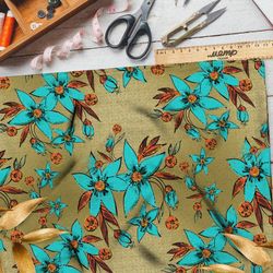 Ткань оксфорд 600 голубые цветы пять лепестков