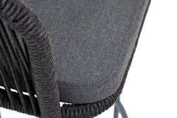 "Марсель" стул барный плетеный из роупа, каркас из стали темно-серый (RAL7024) муар, роуп темно-серый круглый, ткань темно-серая 027