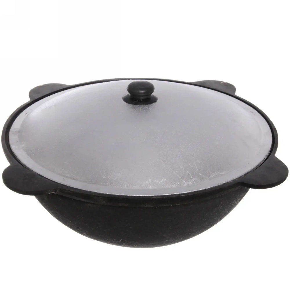 Казан чугунный 10 литров с крышкой с круглым дном