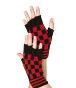 Клетчатые перчатки с открытыми пальчиками (Цвет: черный с красным)