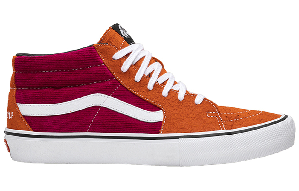 Supreme x Vans SK8 Croc Corduroy Fuchsia mid-top sneakers for men and women the same style red orange