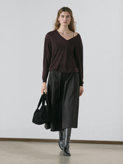 Massimo Dutti Юбка миди со складками-плиссе, черный