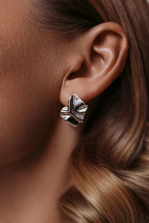 Серьги "Мятые пластины" (ромб)