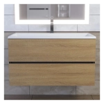 Тумба с раковиной Uperwood Barsa 90 см, раковина белая, подвесная тумба черная/дуб сонома