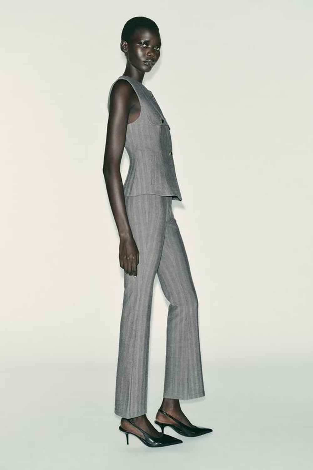 ZARA ЛЕГИНСЫ FLARE В ЕЛОЧКУ С РЕМНЕМ, СЕРЫЙ