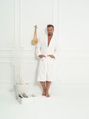 Мужской  махровый халат MODAL кремовый Tivolyo Home (Турция)