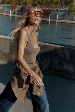 ZARA ТОП НА БРЕТЕЛЯХ С БЛЕСТЯЩЕЙ НИТЬЮ, ЗОЛОТИСТЫЙ