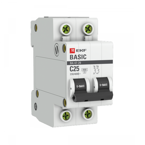 Выключатель автоматический 2П 25А характеристика С 4,5кА EKF ВА47-29 Basic