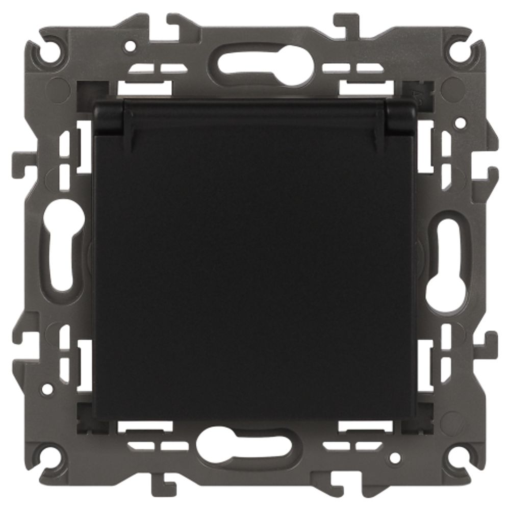 14-2103-05 ЭРА Розетка 2P+E Schuko со шторками с крышкой, 16A-250В, IP20, Эра Elegance, антрацит