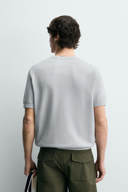 ZARA ФУТБОЛКА RELAXED FIT ИЗ ТРИКОТАЖА, СЕРО-СИНИЙ