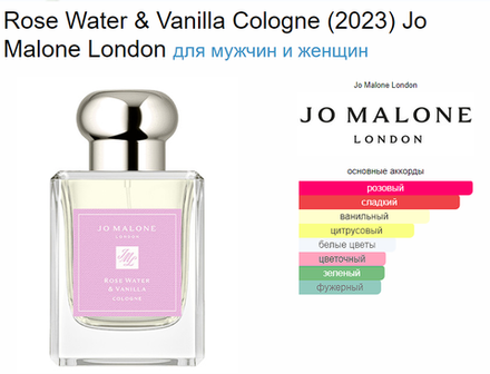 Jo Malone Rose Water & Vanilla Cologne (2023) 100ml (duty free парфюмерия)