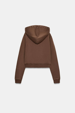 ZARA ТОЛСТОВКА ИЗ ФЛИСА С ЭФФЕКТОМ ПОТЕРТОСТИ И ЗАКЛЕПКАМИ, ТЕМНО-КОРИЧНЕВЫЙ