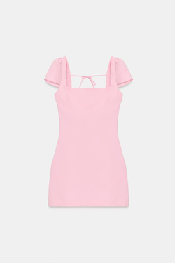 ZARA МИНИ-ПЛАТЬЕ С ЗАВЯЗКМИ НА СПИНЕ, БЛЕДНО-РОЗОВЫЙ