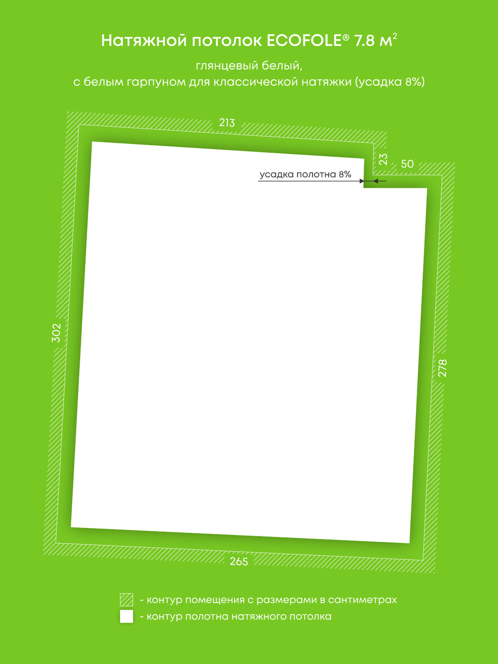 Глянцевый натяжной потолок 7.8 м2