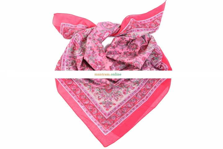 Платок материал Хлопок 100% "Огурцы" цвет красный розовый сиреневый зеленый 95x95 см.