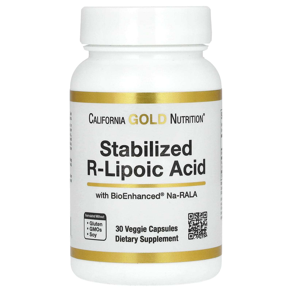 California Gold Nutrition, стабилизированная R-липоевая кислота с биотином, 30 растительных капсул