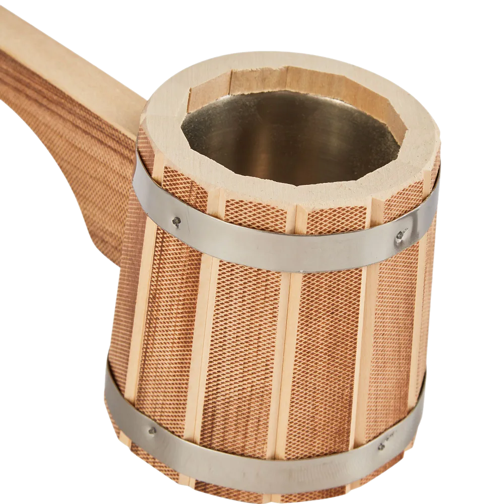 КОВШ ЧЕРПАК БАННЫЕ ШТУЧКИ БОНДАРНЫЙ С ГОРИЩОНТАЛЬНОЙ РУЧКОЙ ОБОЖЖЕННАЯ ЛИПА 33237