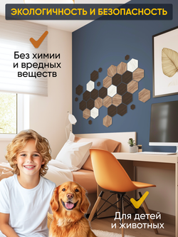 Деревянные самоклеящиеся панели для стен Соты, 15см, Белый лак