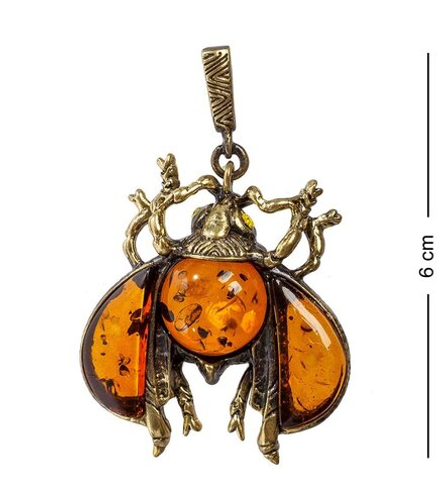 AM-1176 Подвеска «Майский жук» (латунь, янтарь)