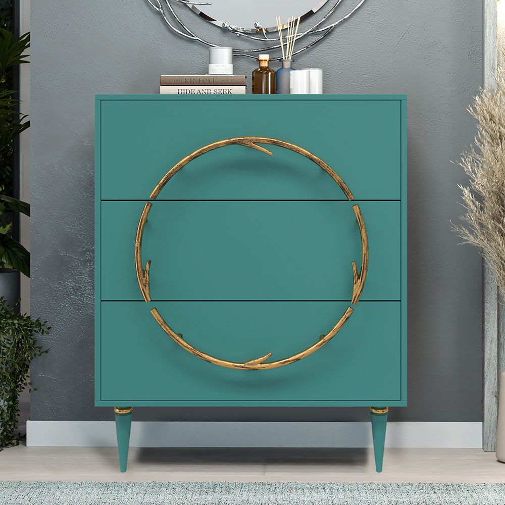 Комод Арт Колор matte Классик Голд с 3 ящиками Пастельно-синий матовый